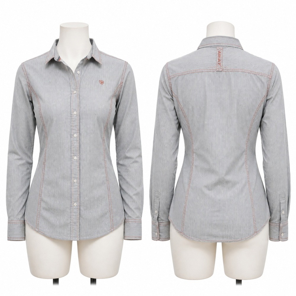 Ariat Striped Button Down Shirt Womens S Blue White Excellent Long Sleeve Logo